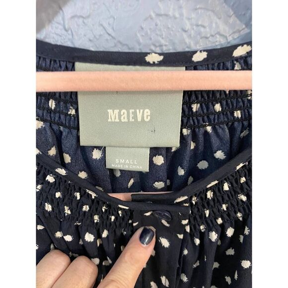 Anthropologie Maeve Navy Blue and White Polka Dot Dress - Picture 6 of 10